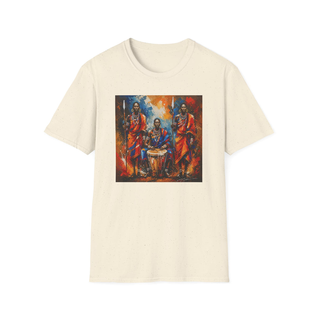 African Drummers Art T-Shirt — Vibrant Maasai Music & Culture Design
