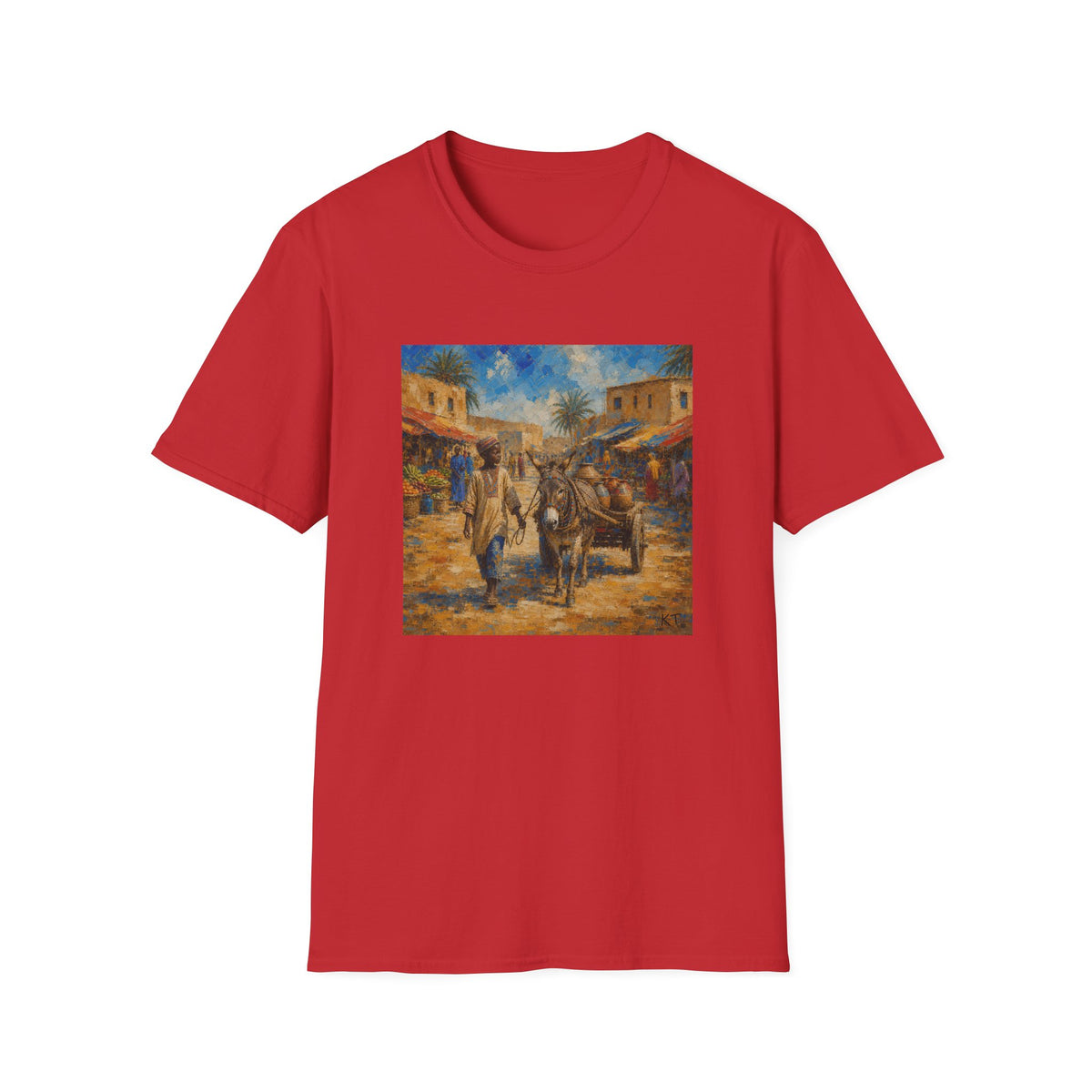 Vintage Mediterranean Market T-Shirt — Rustic Village Street Scene Tee