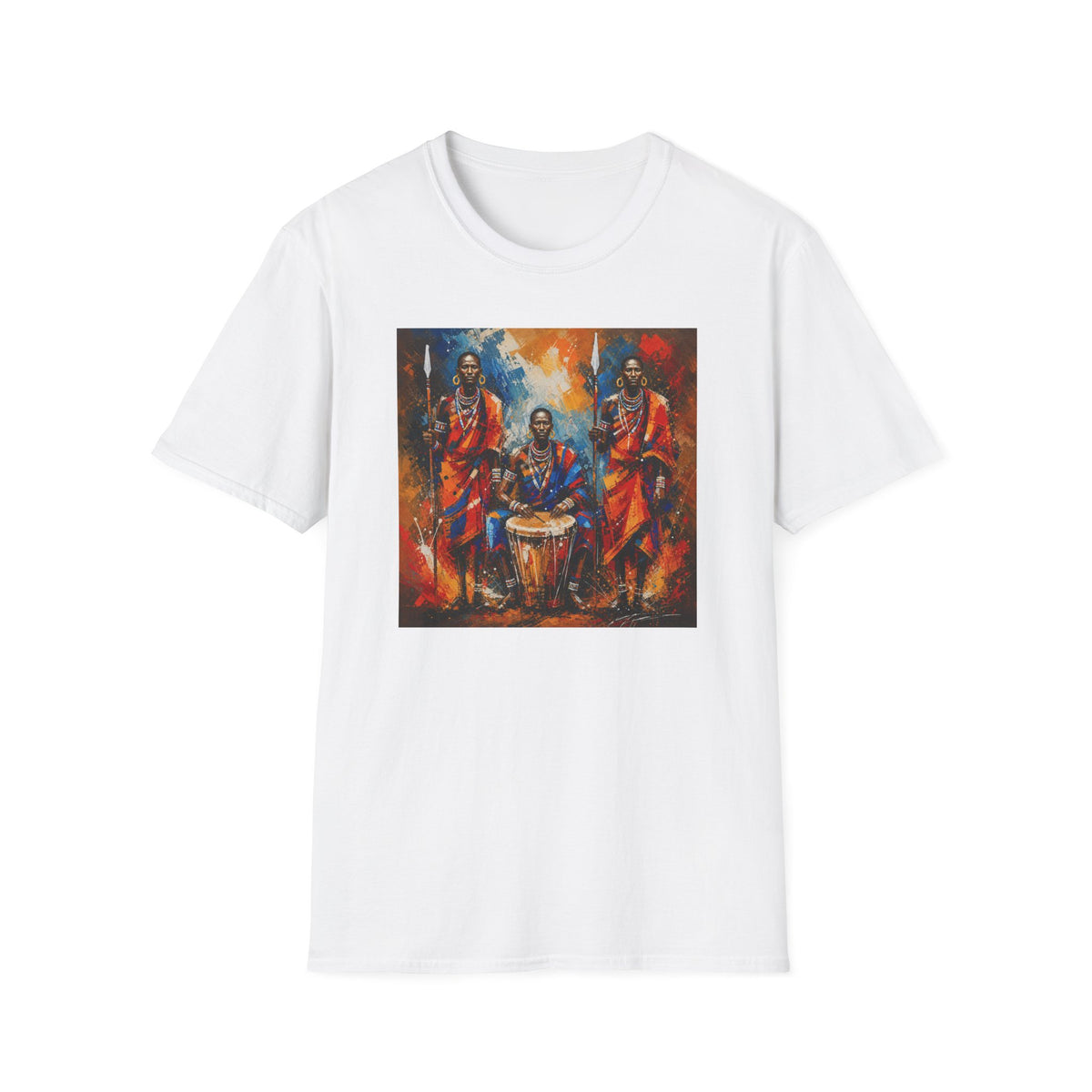 African Drummers Art T-Shirt — Vibrant Maasai Music & Culture Design
