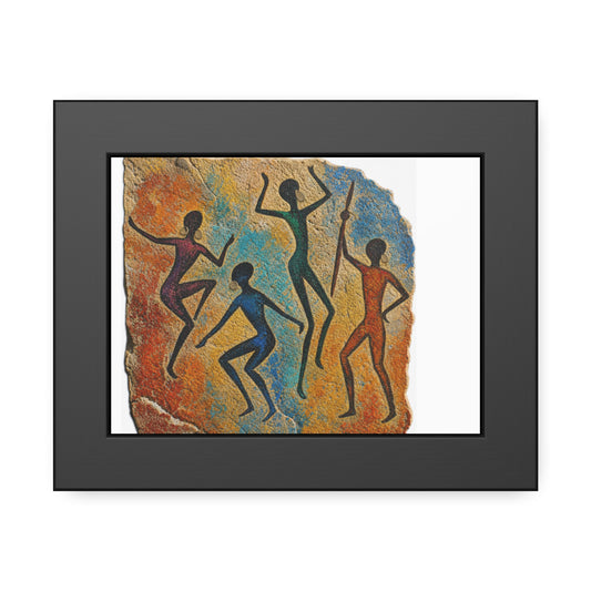 Tribal Dance Framed Poster — Colorful Cave Art Wall Print