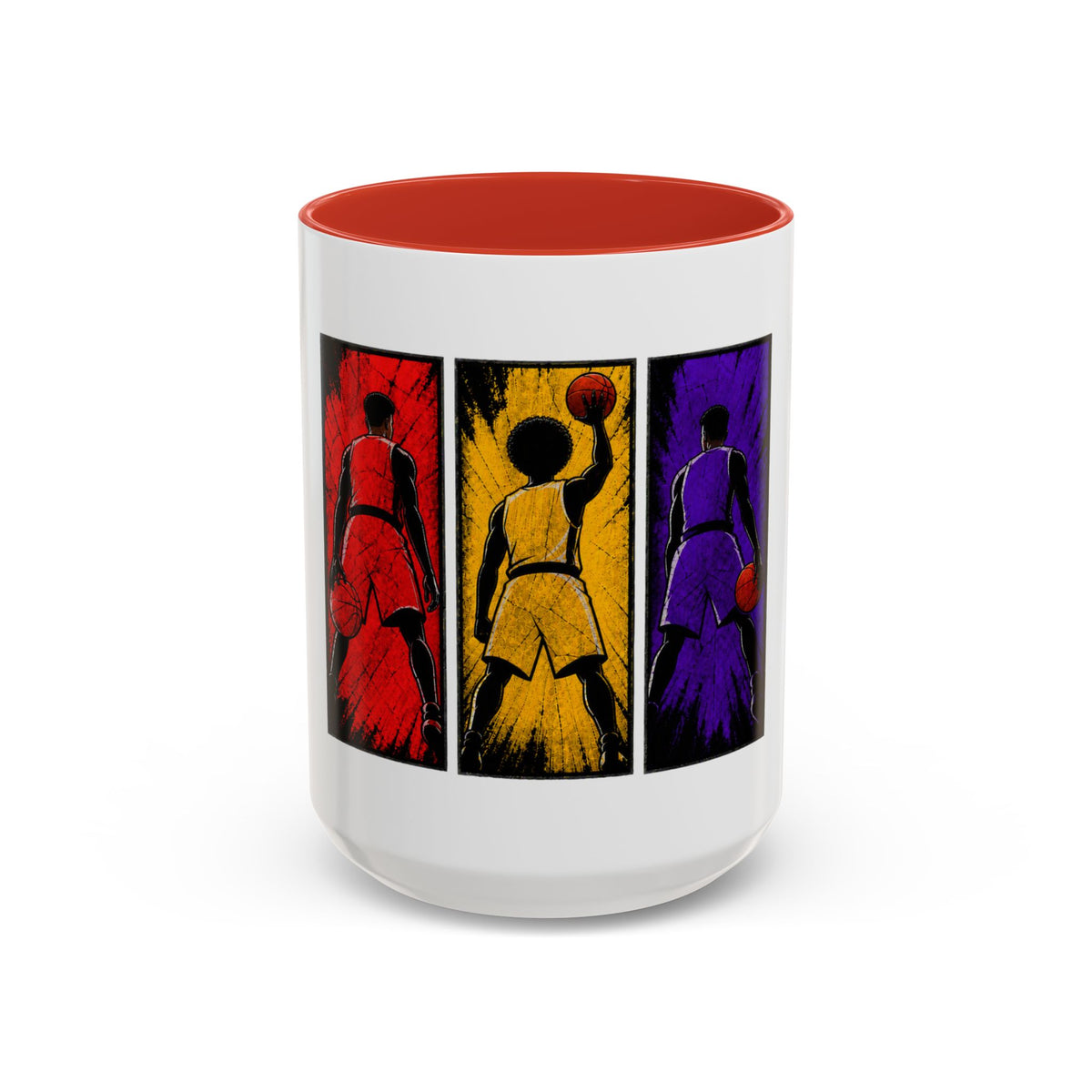 Basketball Silhouette Accent Coffee Mug — Color Block Players (11oz, 15oz)