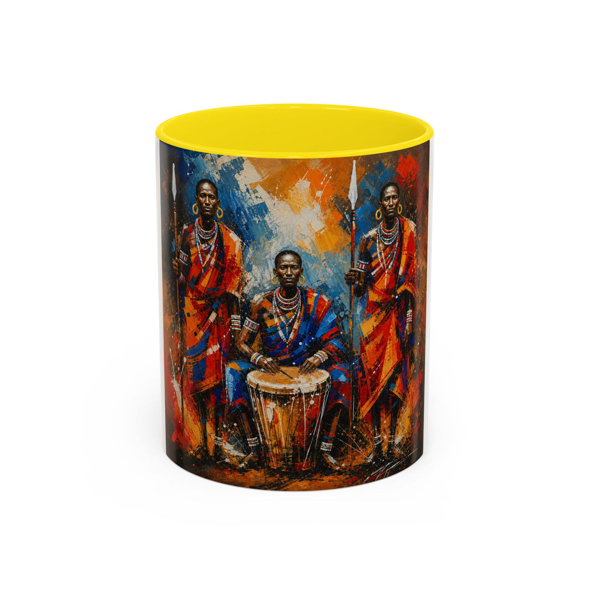African Drummers Art Coffee Mug — Colorful Maasai Music Accent Mug (11/15oz)