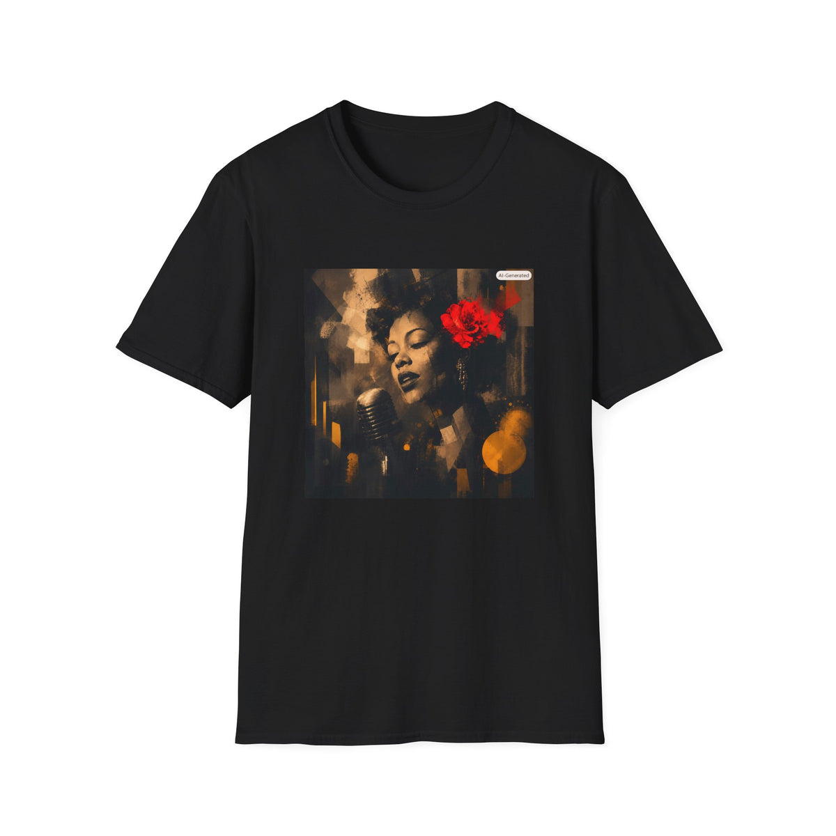 Vintage Jazz Singer T-Shirt — Retro Portrait with Red Rose