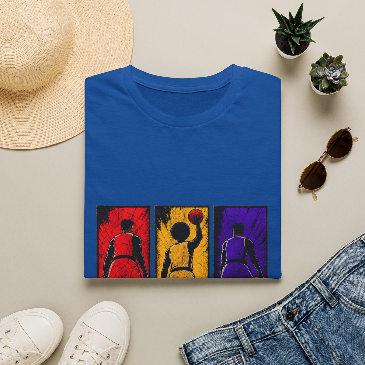 Basketball Throwback Art T-Shirt — Pop Art Silhouette Triptych