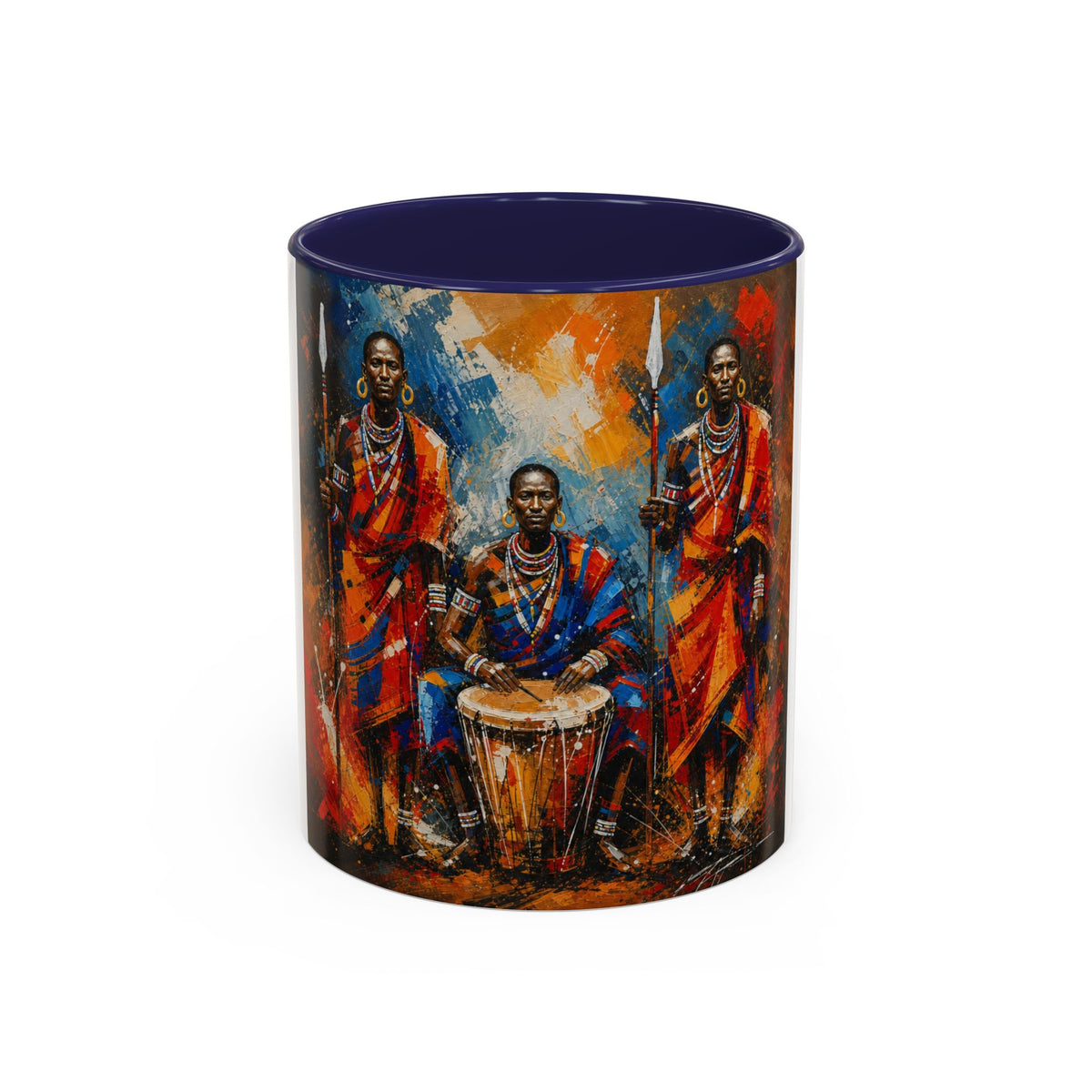 African Drummers Art Coffee Mug — Colorful Maasai Music Accent Mug (11/15oz)