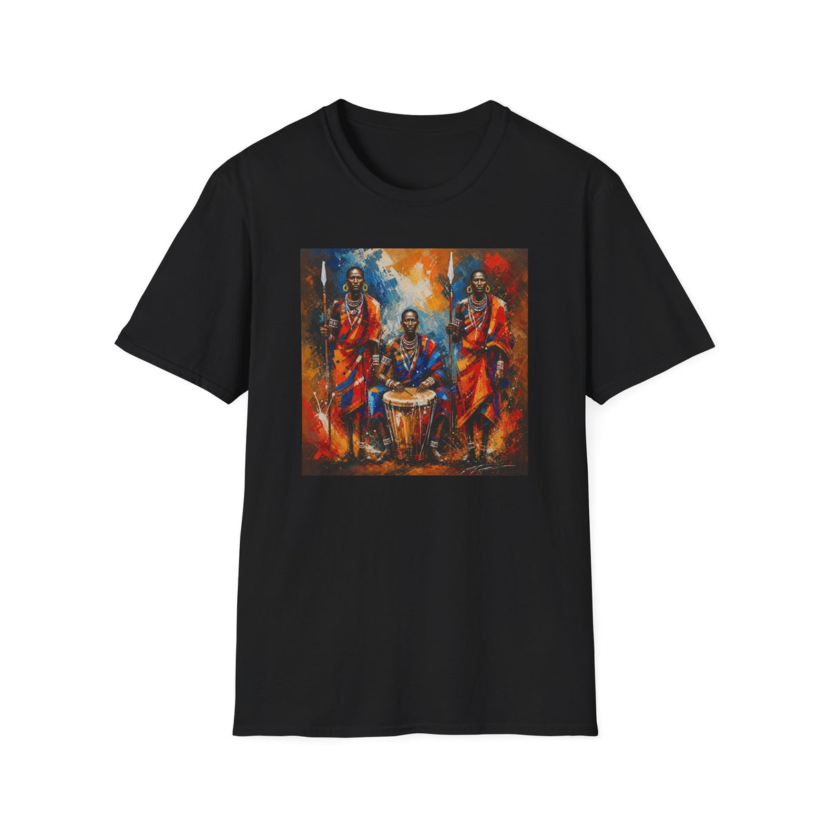 African Drummers Art T-Shirt — Vibrant Maasai Music & Culture Design