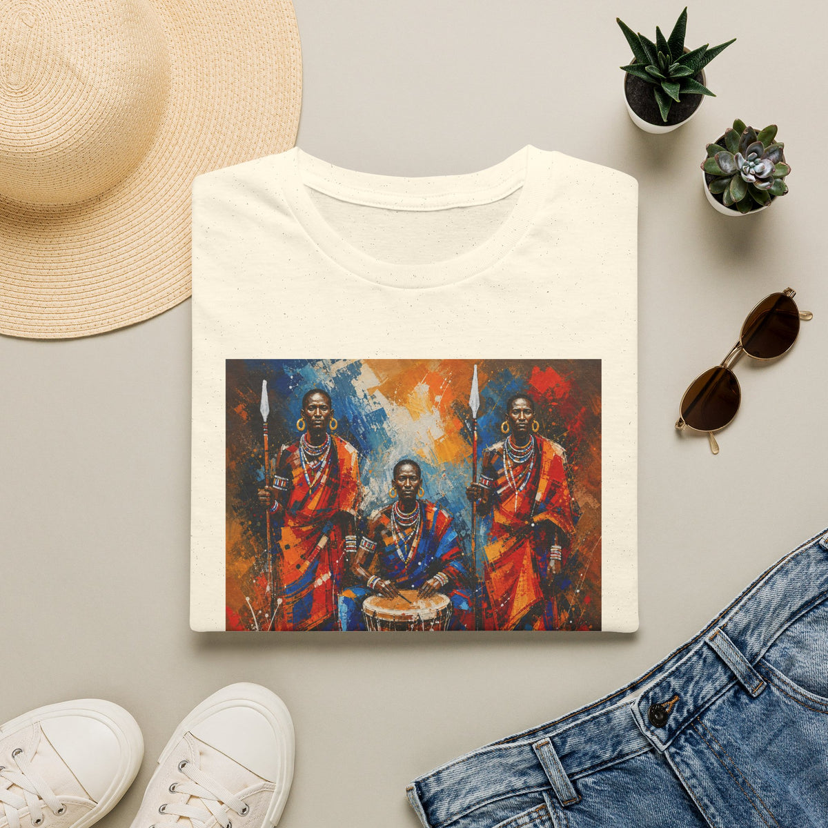 African Drummers Art T-Shirt — Vibrant Maasai Music & Culture Design