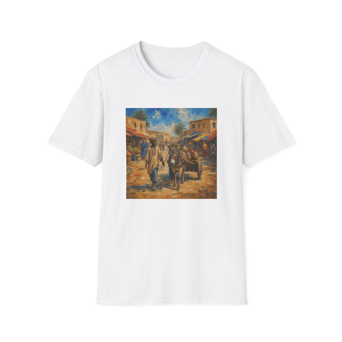 Vintage Mediterranean Market T-Shirt — Rustic Village Street Scene Tee