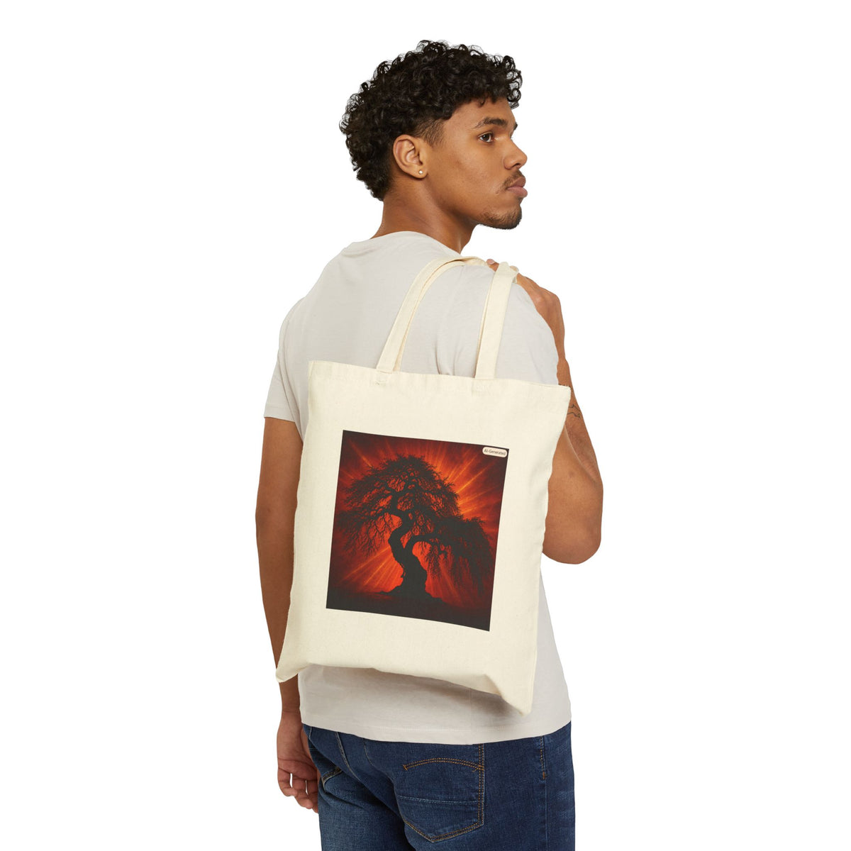 Canvas Tote Bag - Red Bonsai Tree Sunset Art Print