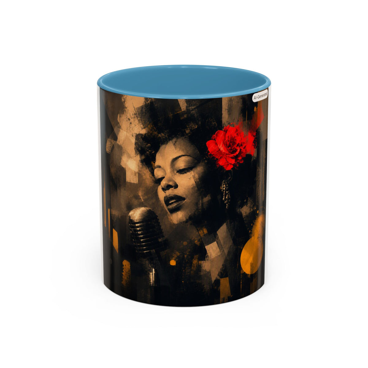 Jazz Singer Accent Coffee Mug – Retro Floral Microphone Art, 11/15oz