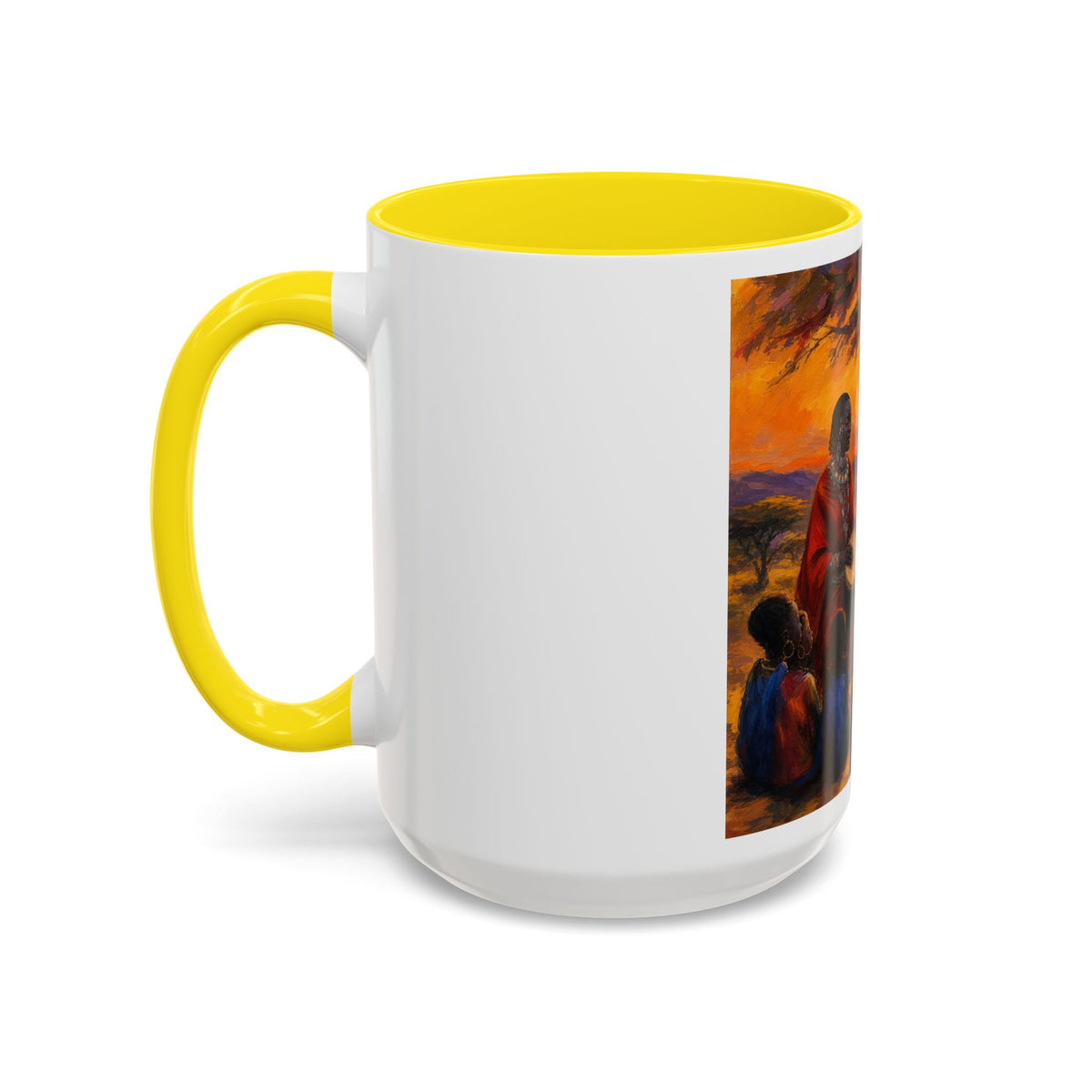 African Sunset Drum Circle Coffee Mug — Vibrant Cultural Art Accent Mug (11/15oz)