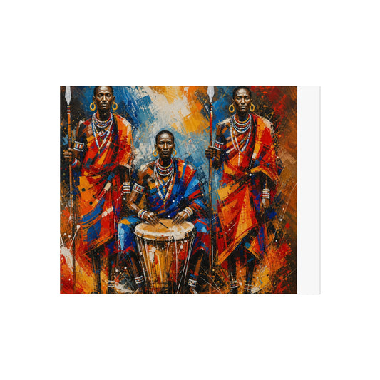 African Drummers Fine Art Poster – Colorful Maasai Portrait Wall Art