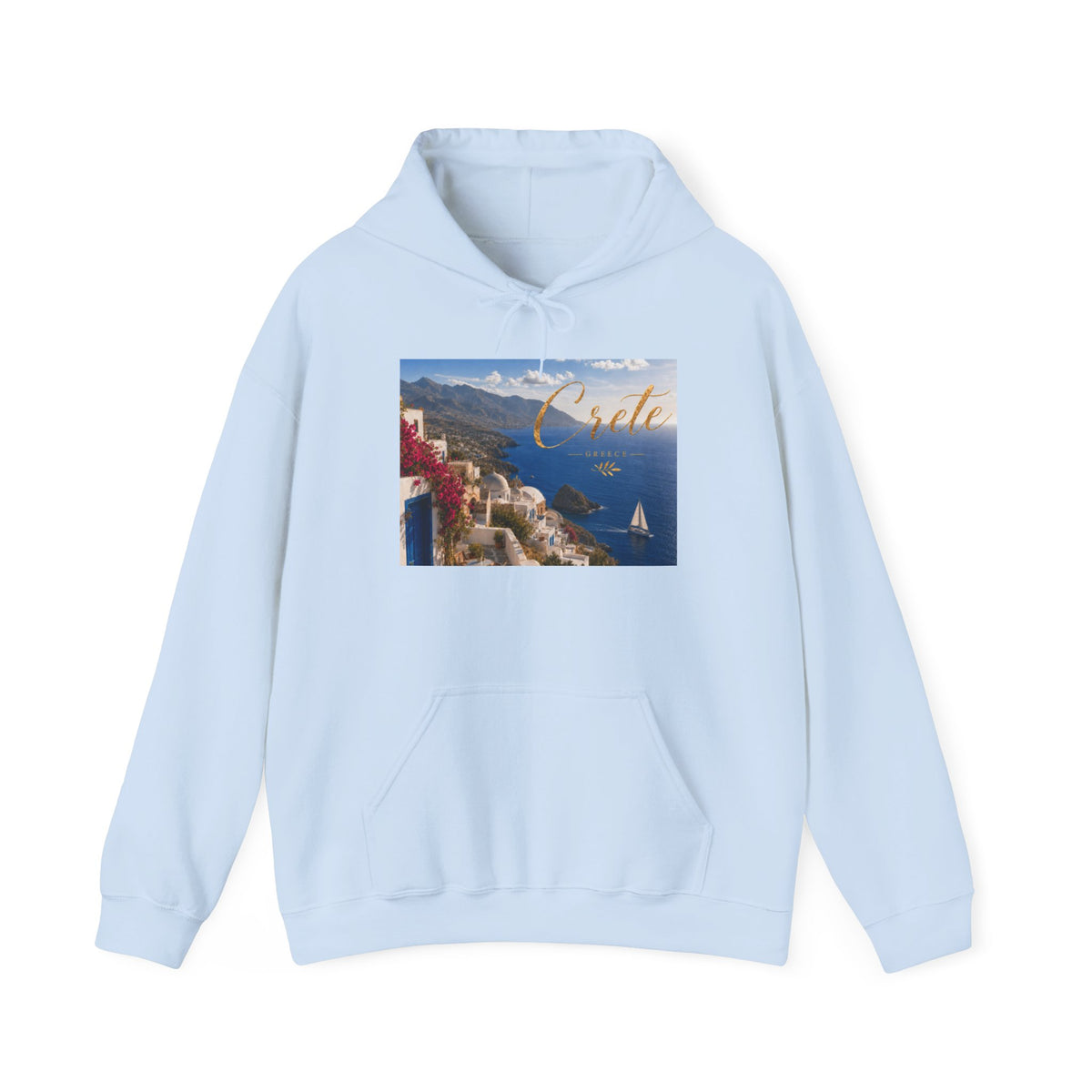 Santorini Coastline Hoodie – Greece Travel Photo Sweatshirt with 'Create' Script