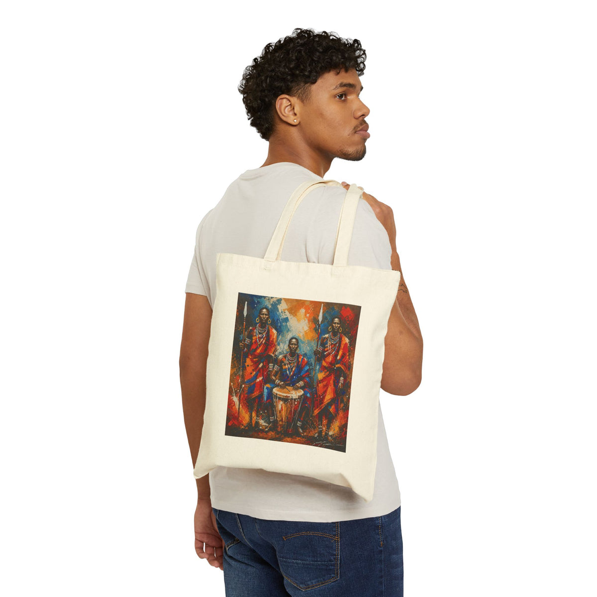 Canvas Tote Bag - Colorful African Drummers Art Print Tote for Music Lovers