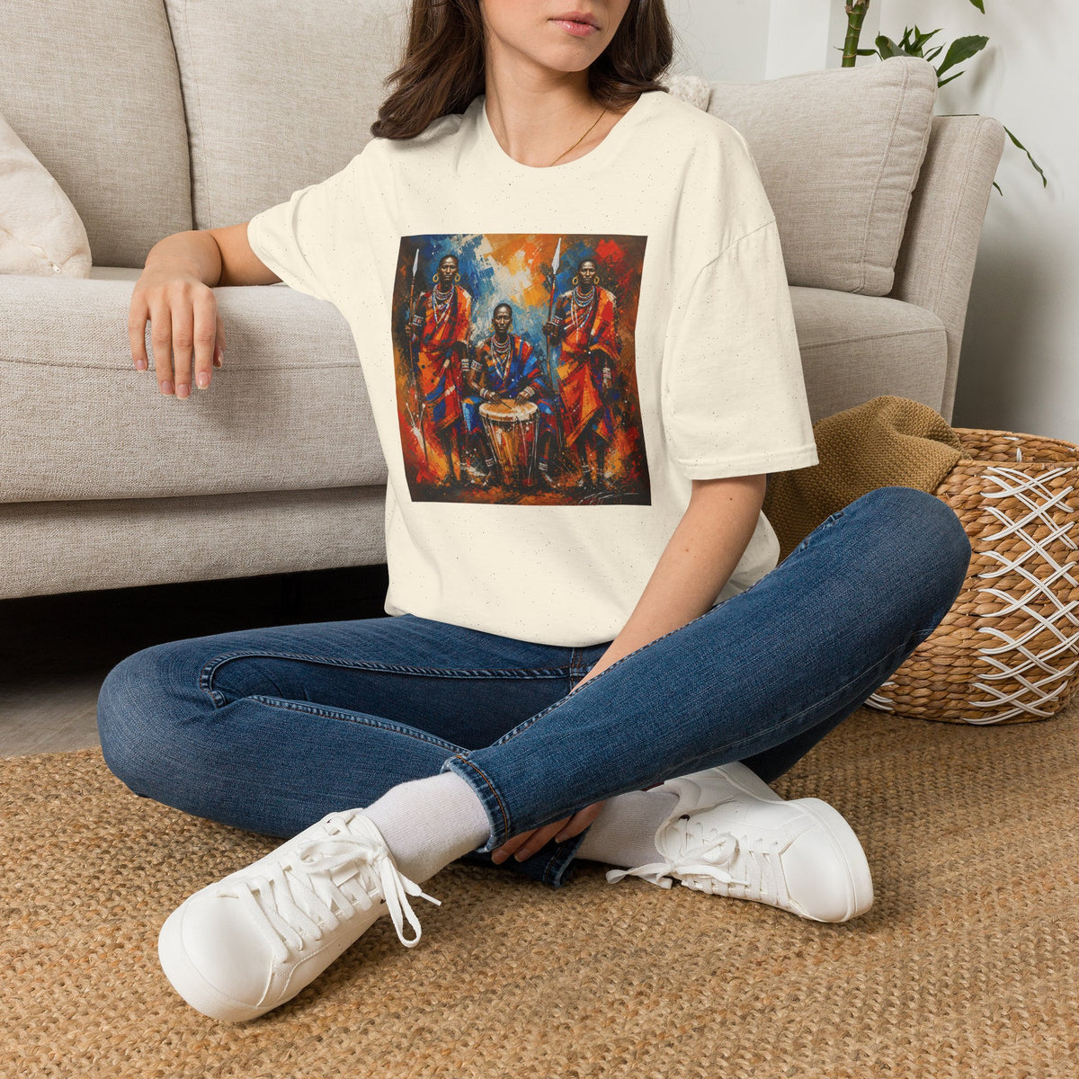 African Drummers Art T-Shirt — Vibrant Maasai Music & Culture Design