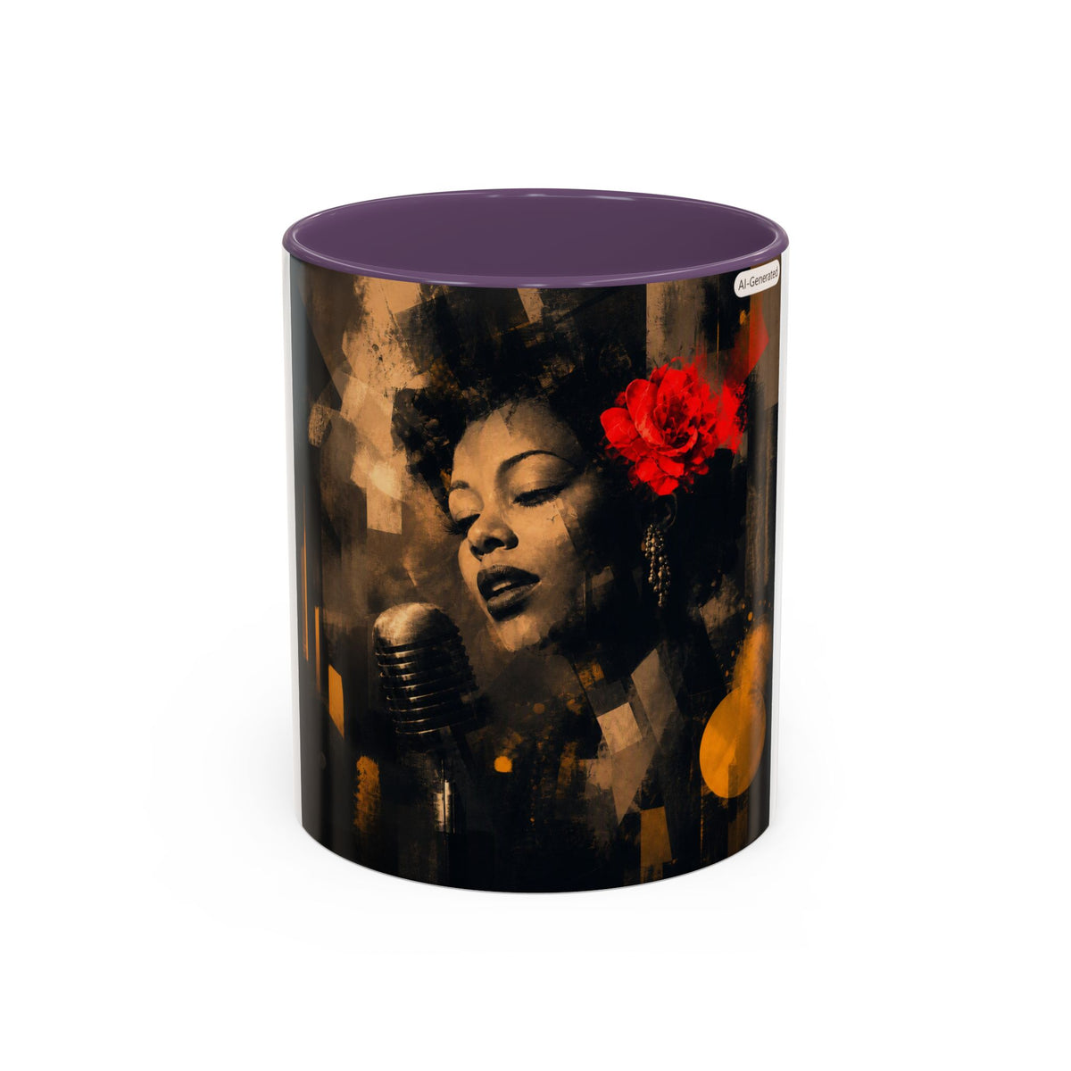 Jazz Singer Accent Coffee Mug – Retro Floral Microphone Art, 11/15oz