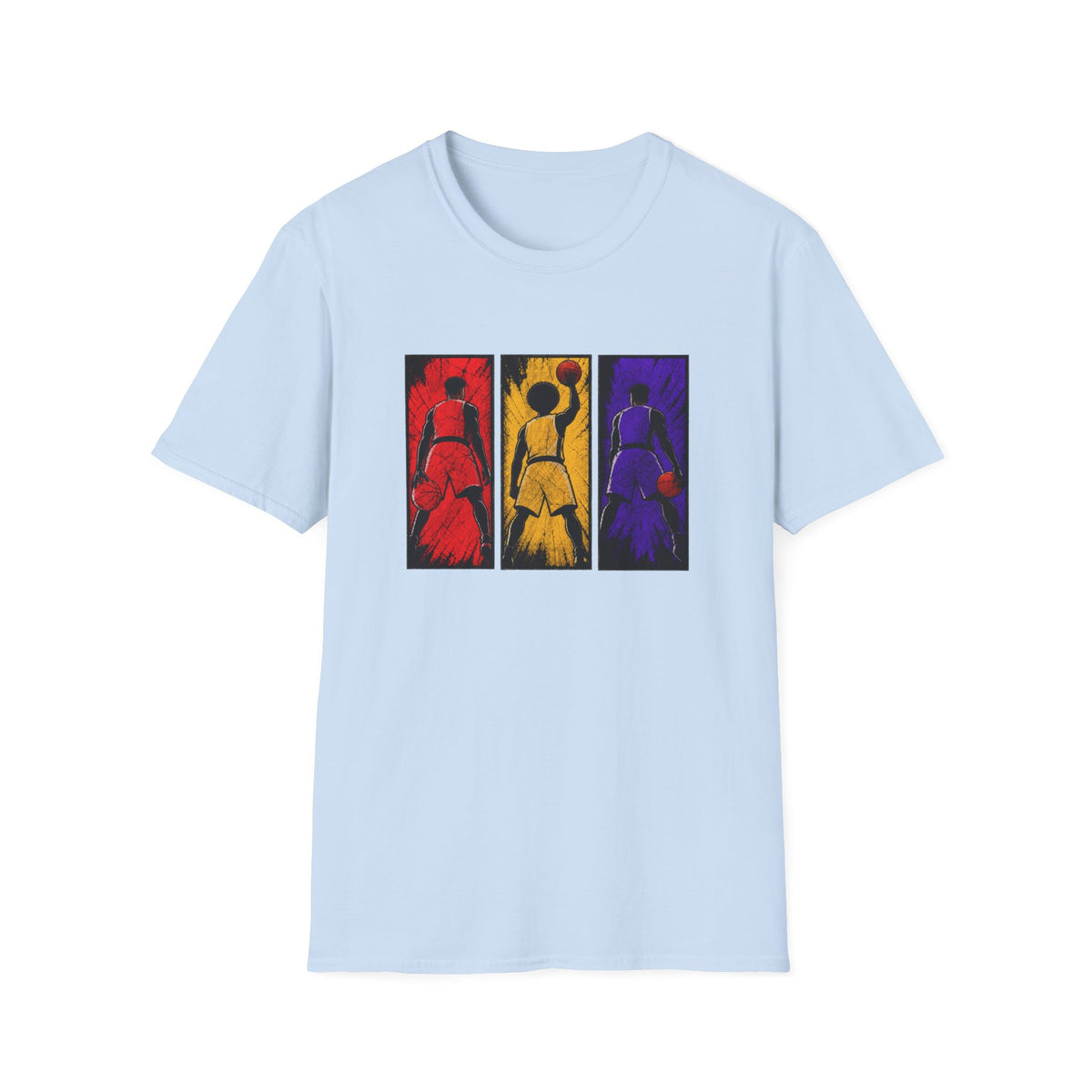 Basketball Triptych T-Shirt — Color Block Dunk Silhouette Tee