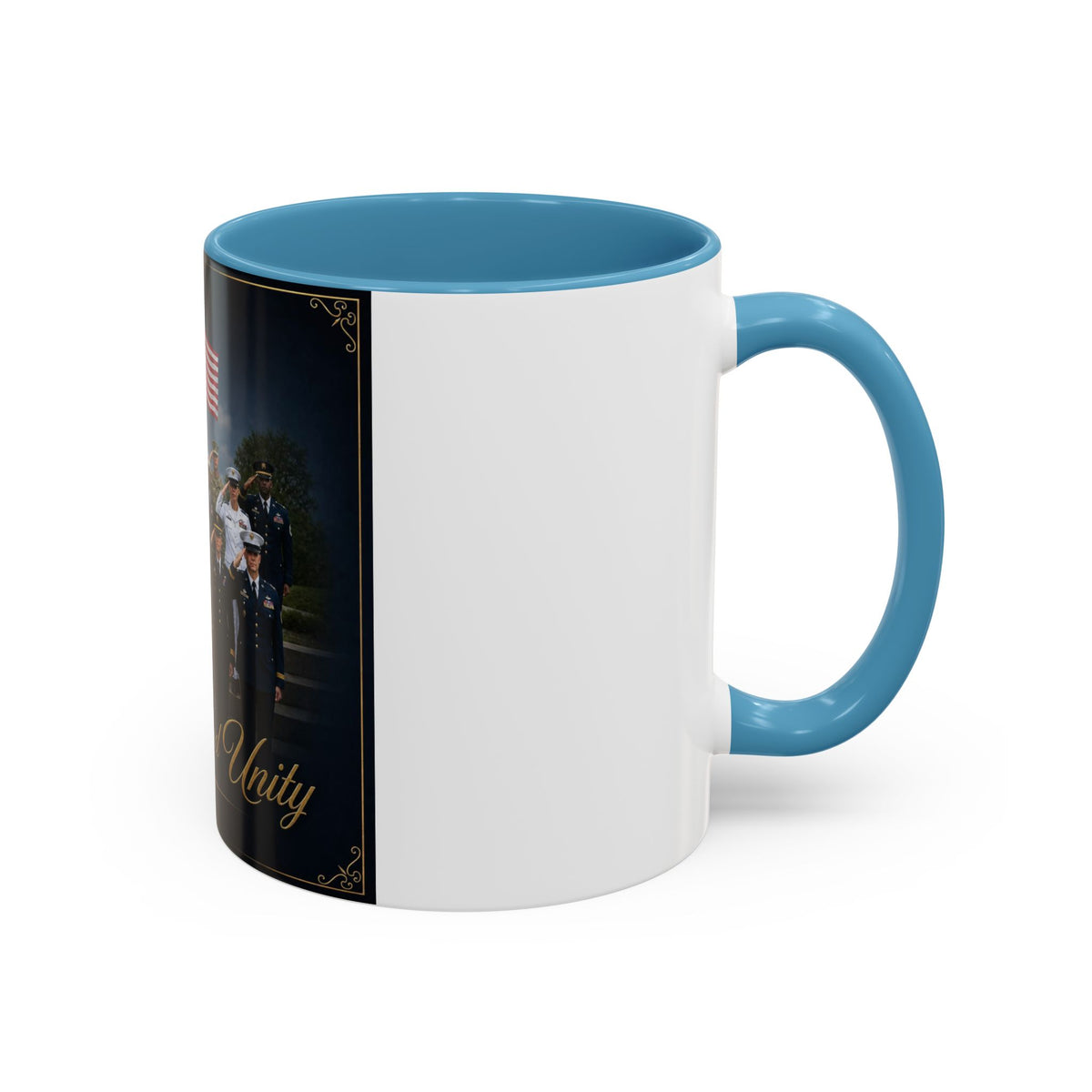 Honor and Unity Military Coffee Mug — Patriotic Veteran Flag Accent 11/15oz