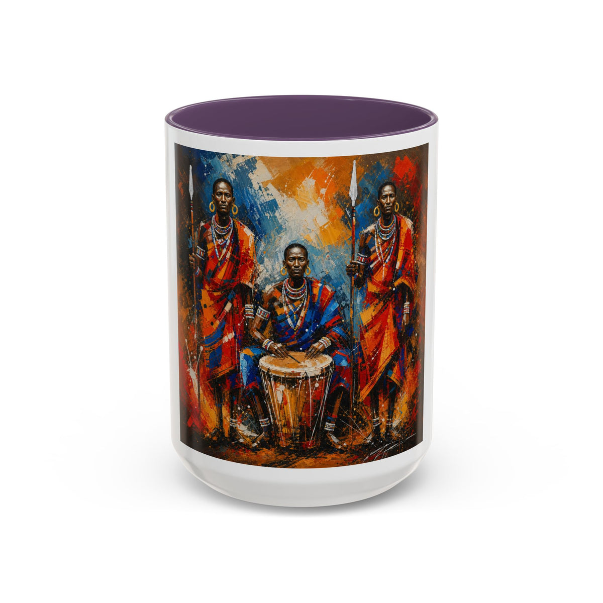 African Drummers Art Coffee Mug — Colorful Maasai Music Accent Mug (11/15oz)