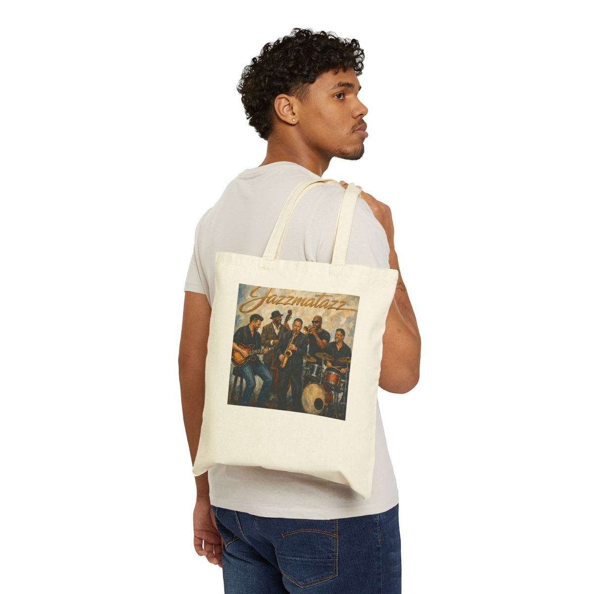 Jazz Band Canvas Tote — "Jazzmatazz" Vintage Musician Art Tote Bag