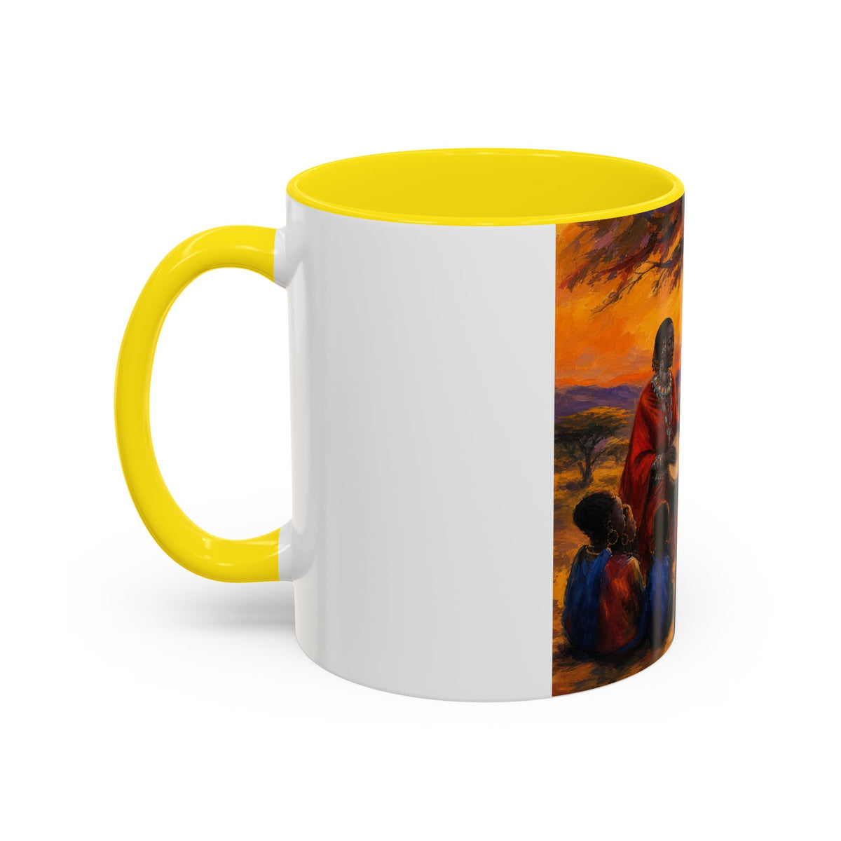 African Sunset Drum Circle Coffee Mug — Vibrant Cultural Art Accent Mug (11/15oz)