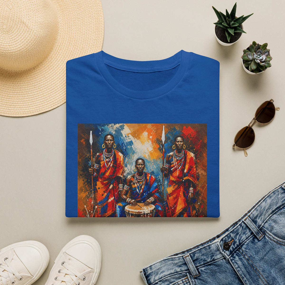 African Drummers Art T-Shirt — Vibrant Maasai Music & Culture Design