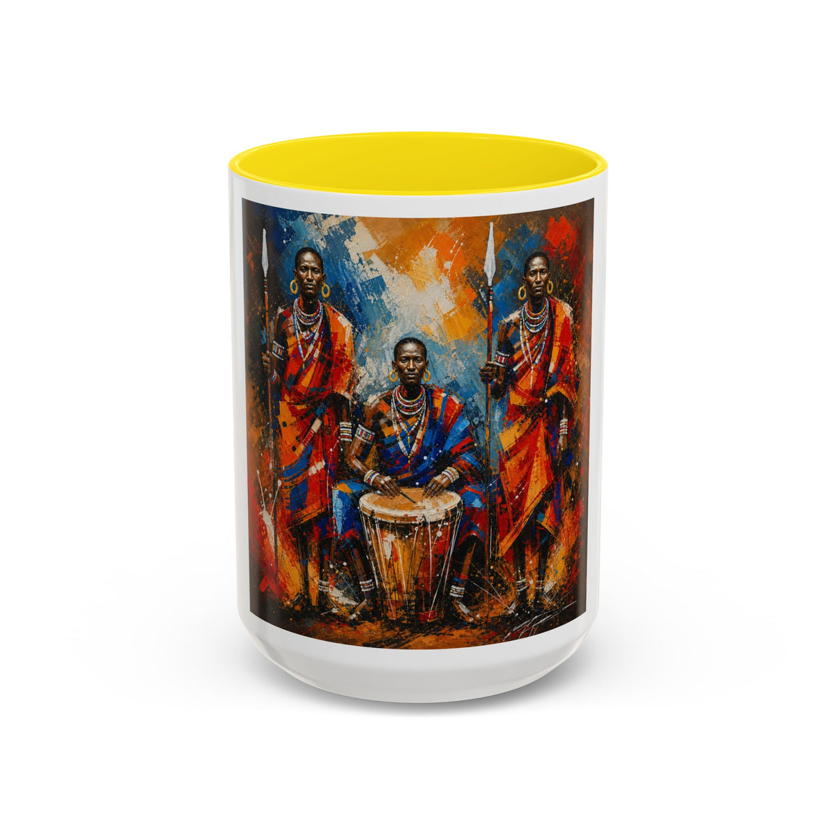 African Drummers Art Coffee Mug — Colorful Maasai Music Accent Mug (11/15oz)