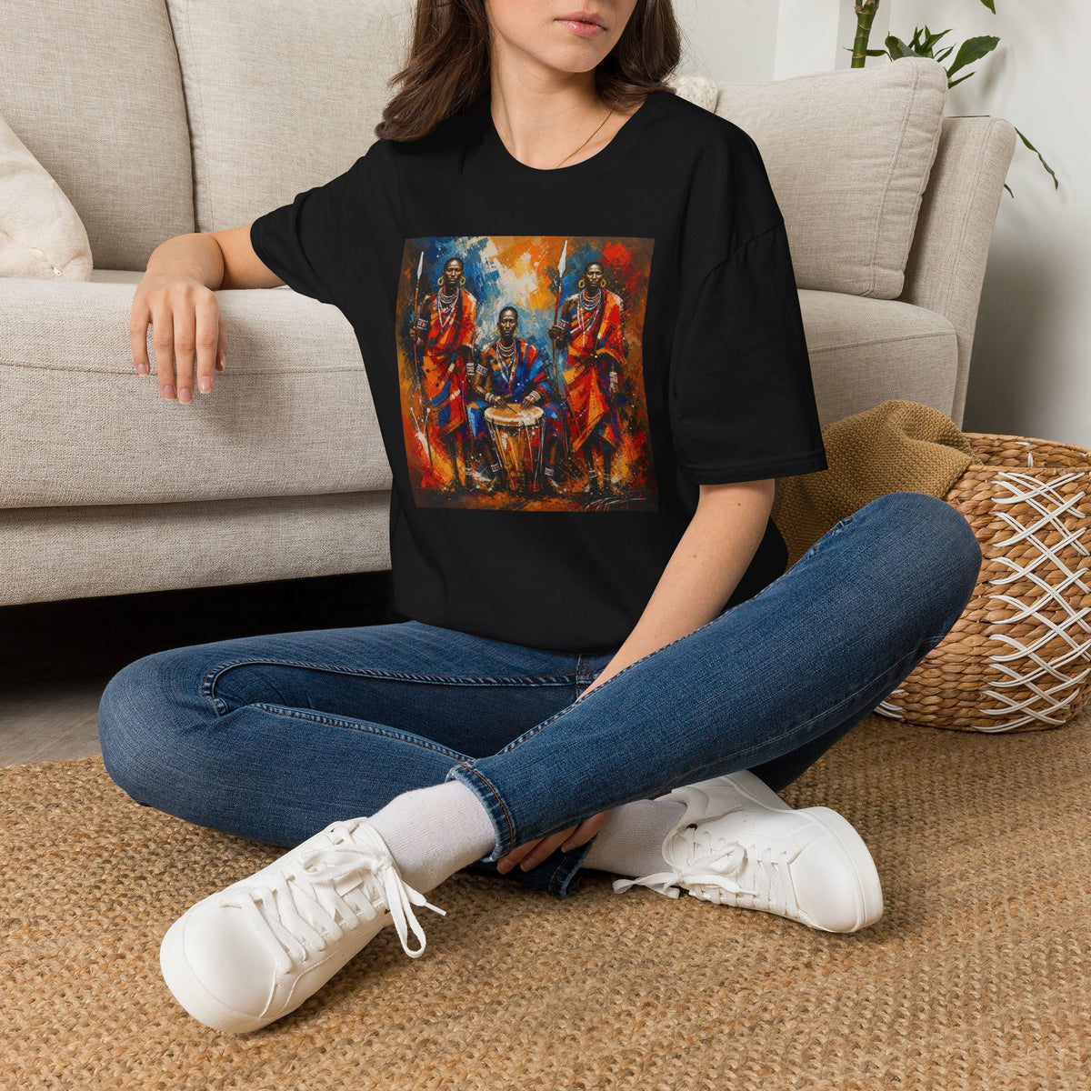 African Drummers Art T-Shirt — Vibrant Maasai Music & Culture Design
