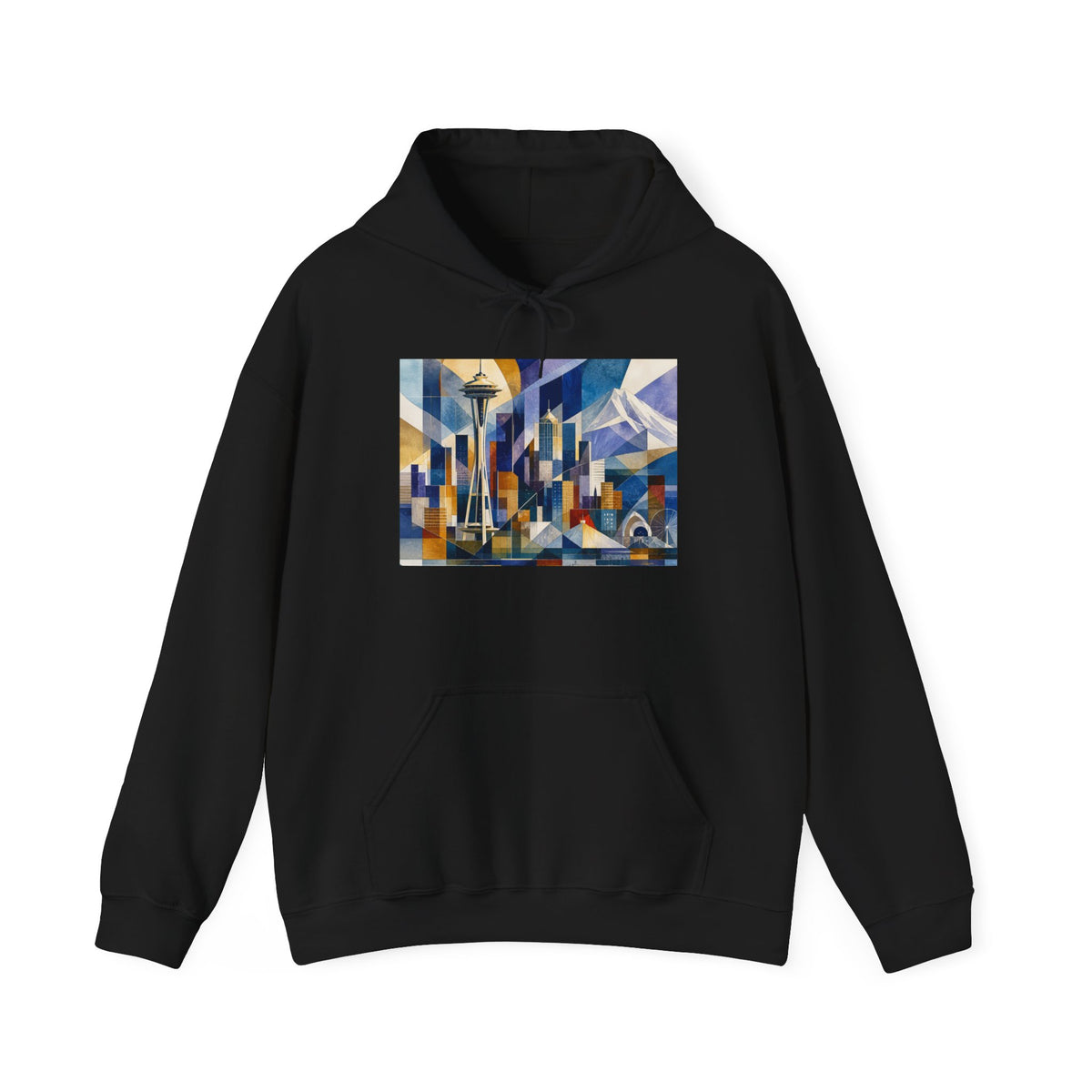 Seattle Skyline Hoodie — Abstract Geometric Cityscape Pullover
