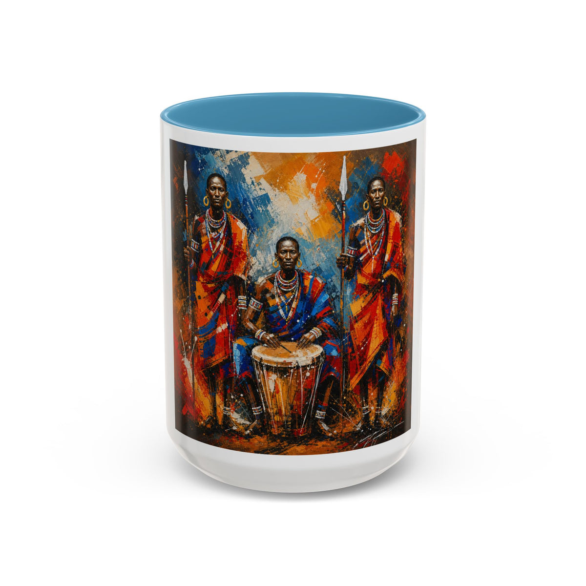 African Drummers Art Coffee Mug — Colorful Maasai Music Accent Mug (11/15oz)