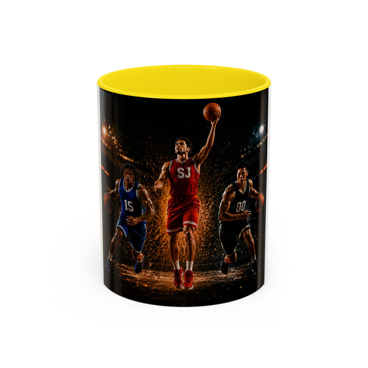 Basketball Players Accent Coffee Mug — Dynamic Court Action 11/15oz