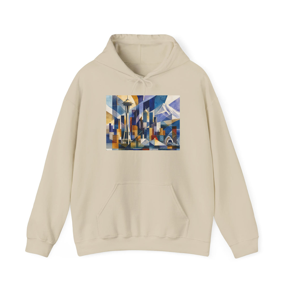 Seattle Skyline Hoodie — Abstract Geometric Cityscape Pullover