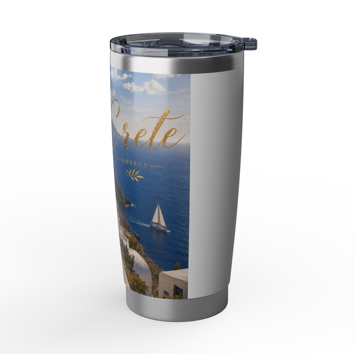 Greek Coast Travel Tumbler – 'Carefree' Scenic 20oz Insulated Cup