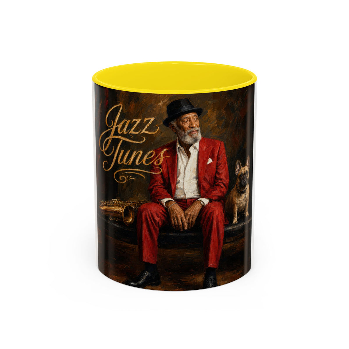 Jazz Tunes Coffee Mug — Vintage Gentleman Sax Player Accent Mug (11/15oz)