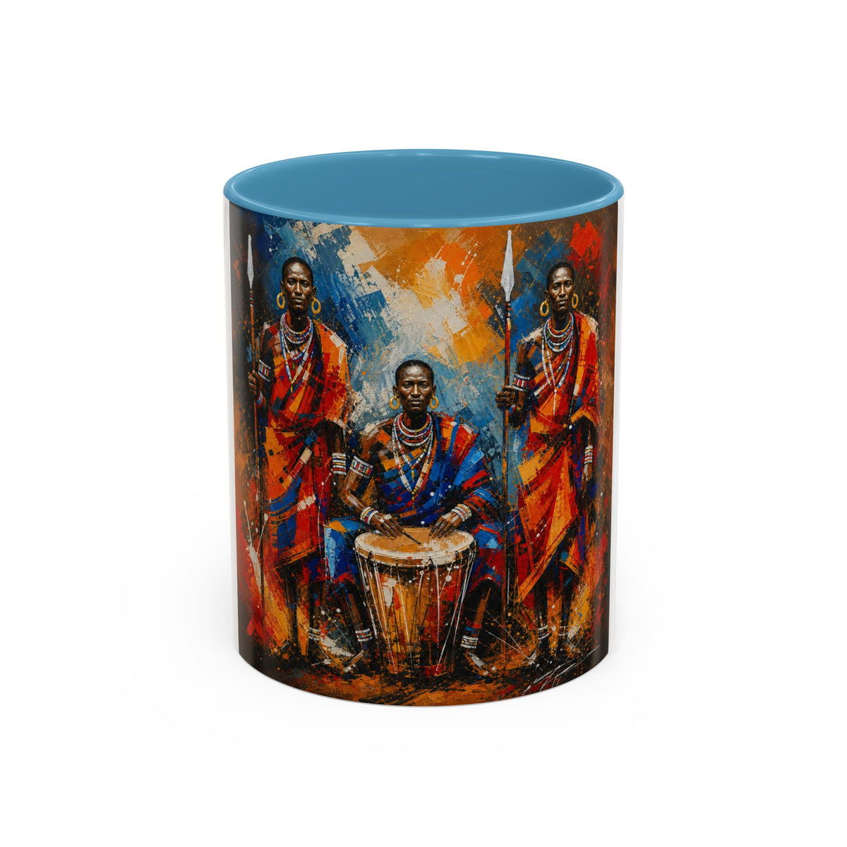 African Drummers Art Coffee Mug — Colorful Maasai Music Accent Mug (11/15oz)