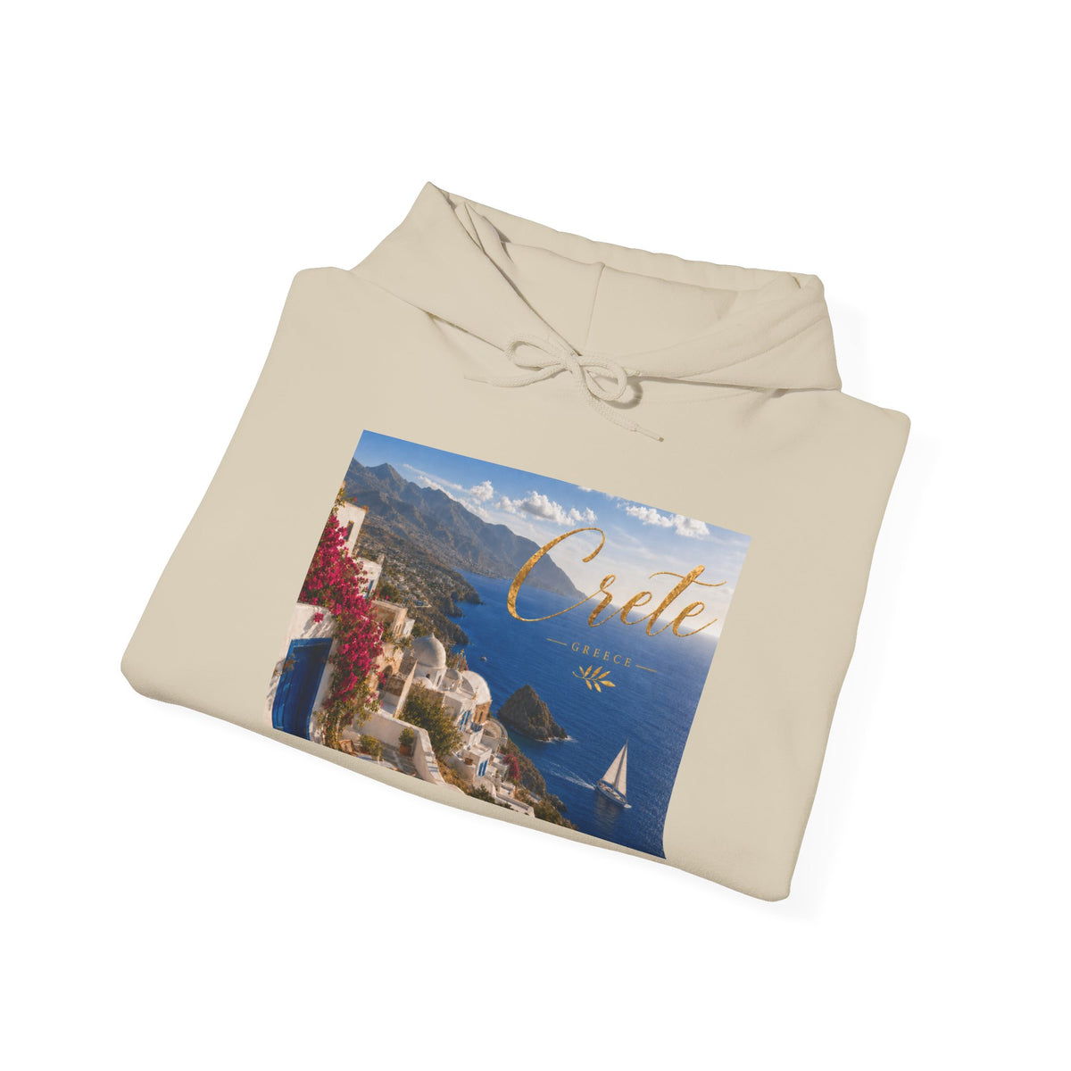 Santorini Coastline Hoodie – Greece Travel Photo Sweatshirt with 'Create' Script