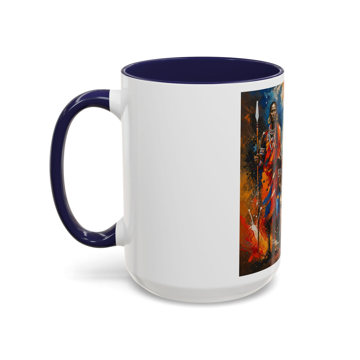African Drummers Art Coffee Mug — Colorful Maasai Music Accent Mug (11/15oz)