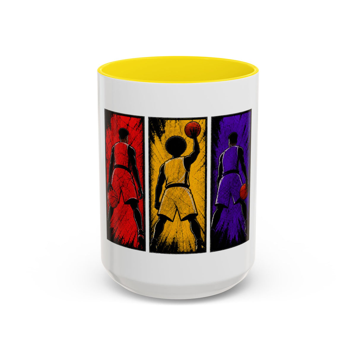 Basketball Silhouette Accent Coffee Mug — Color Block Players (11oz, 15oz)