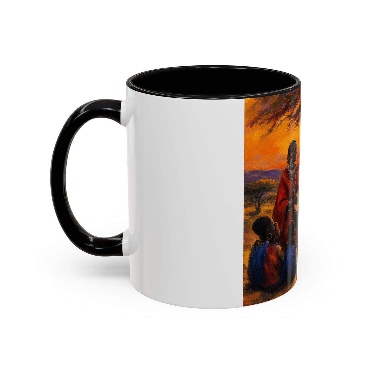African Sunset Drum Circle Coffee Mug — Vibrant Cultural Art Accent Mug (11/15oz)