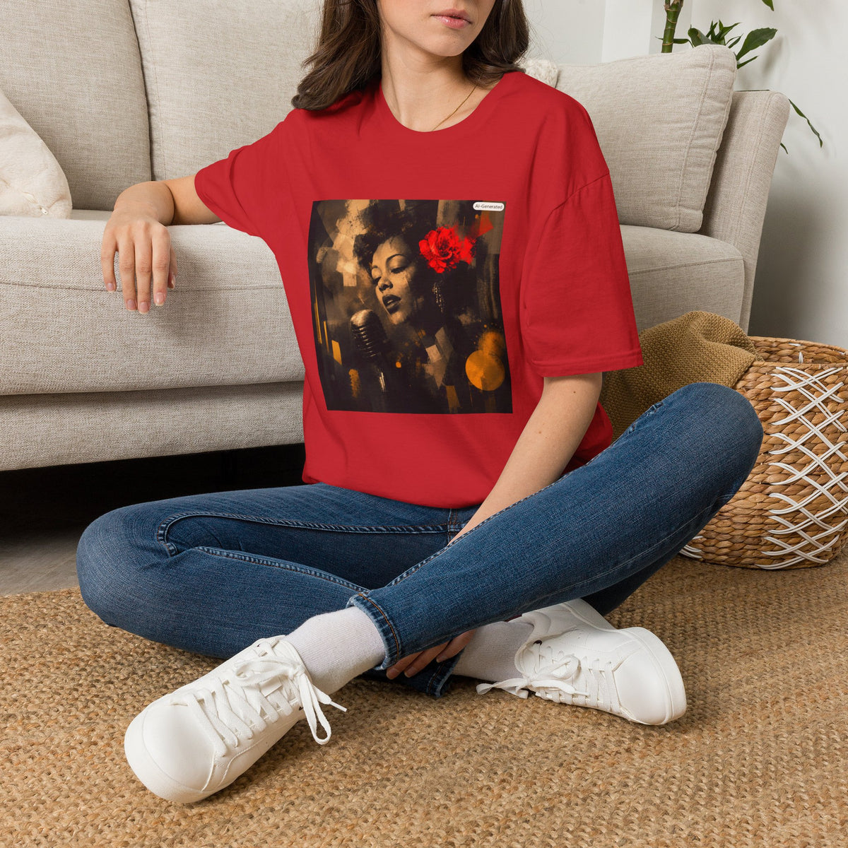 Vintage Jazz Singer T-Shirt — Retro Portrait with Red Rose