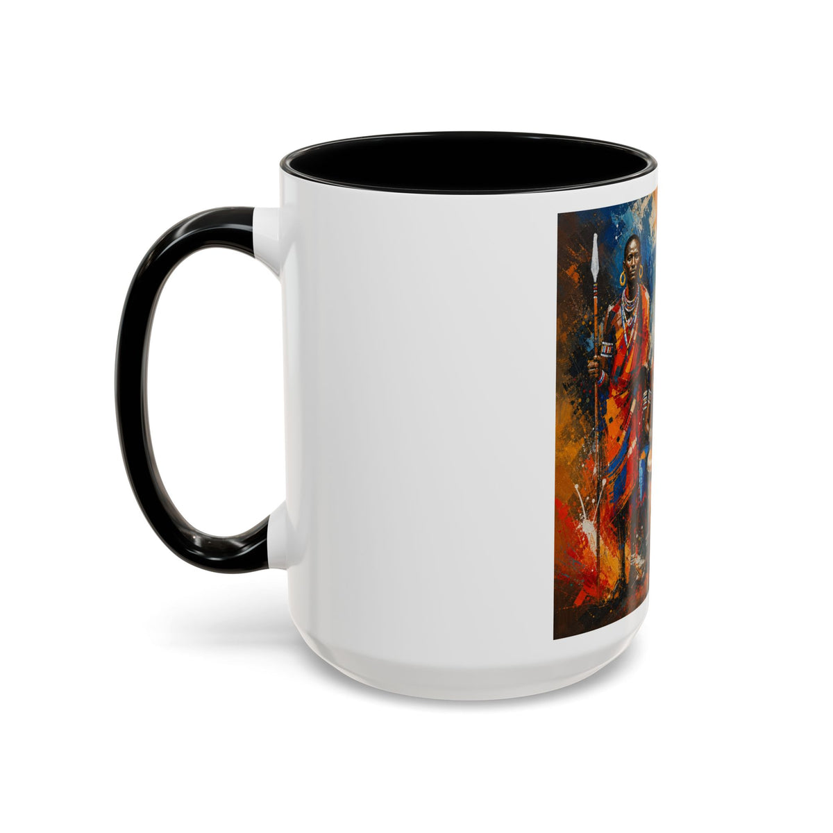 African Drummers Art Coffee Mug — Colorful Maasai Music Accent Mug (11/15oz)