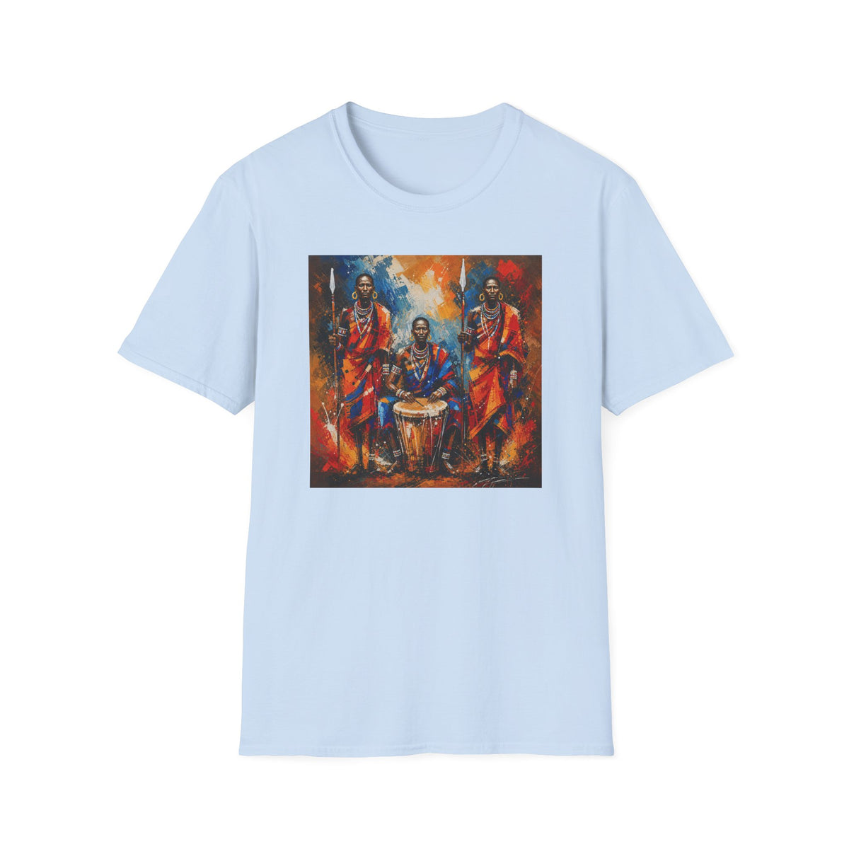African Drummers Art T-Shirt — Vibrant Maasai Music & Culture Design