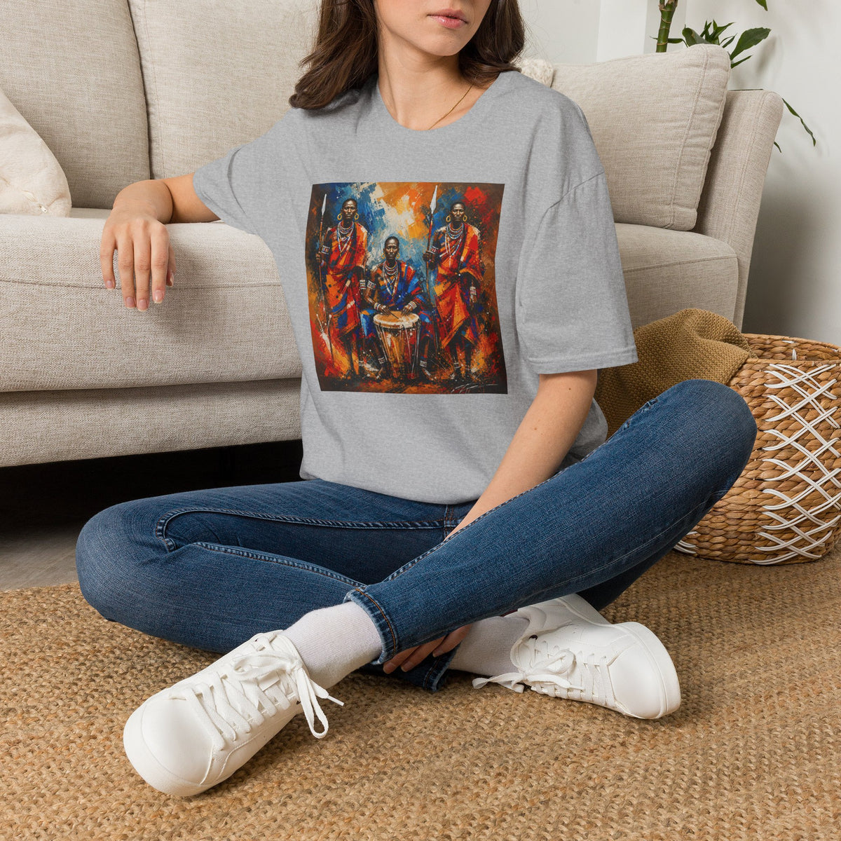 African Drummers Art T-Shirt — Vibrant Maasai Music & Culture Design