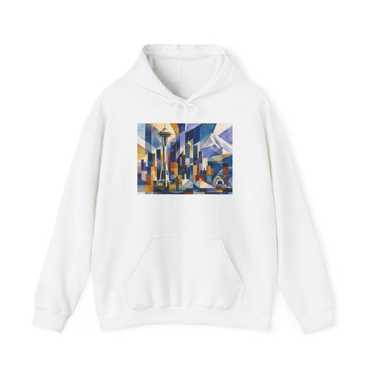 Seattle Skyline Hoodie — Abstract Geometric Cityscape Pullover