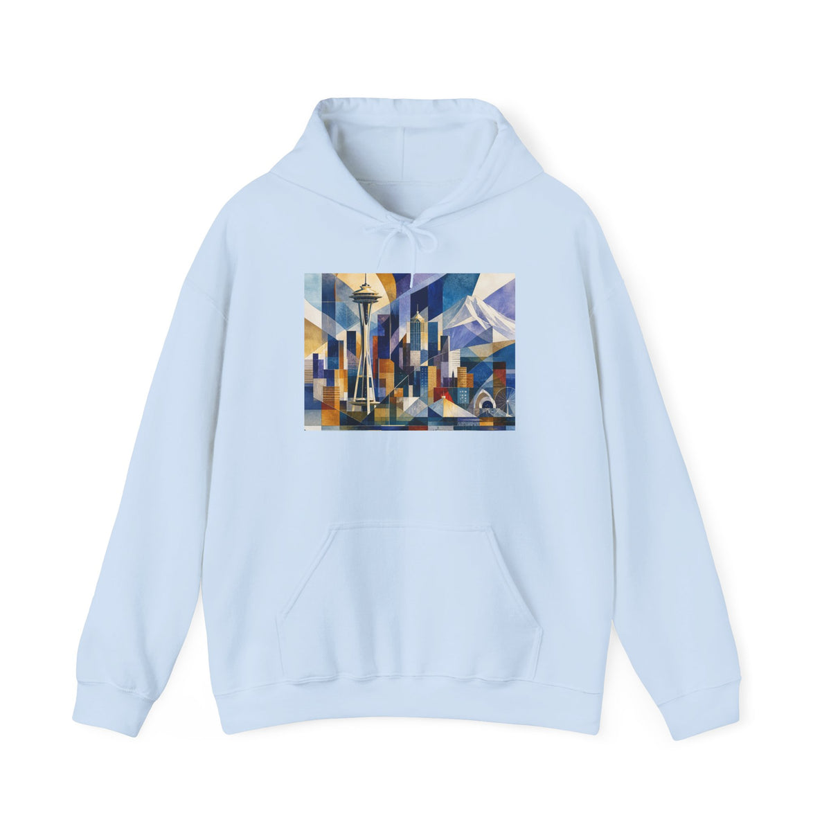 Seattle Skyline Hoodie — Abstract Geometric Cityscape Pullover