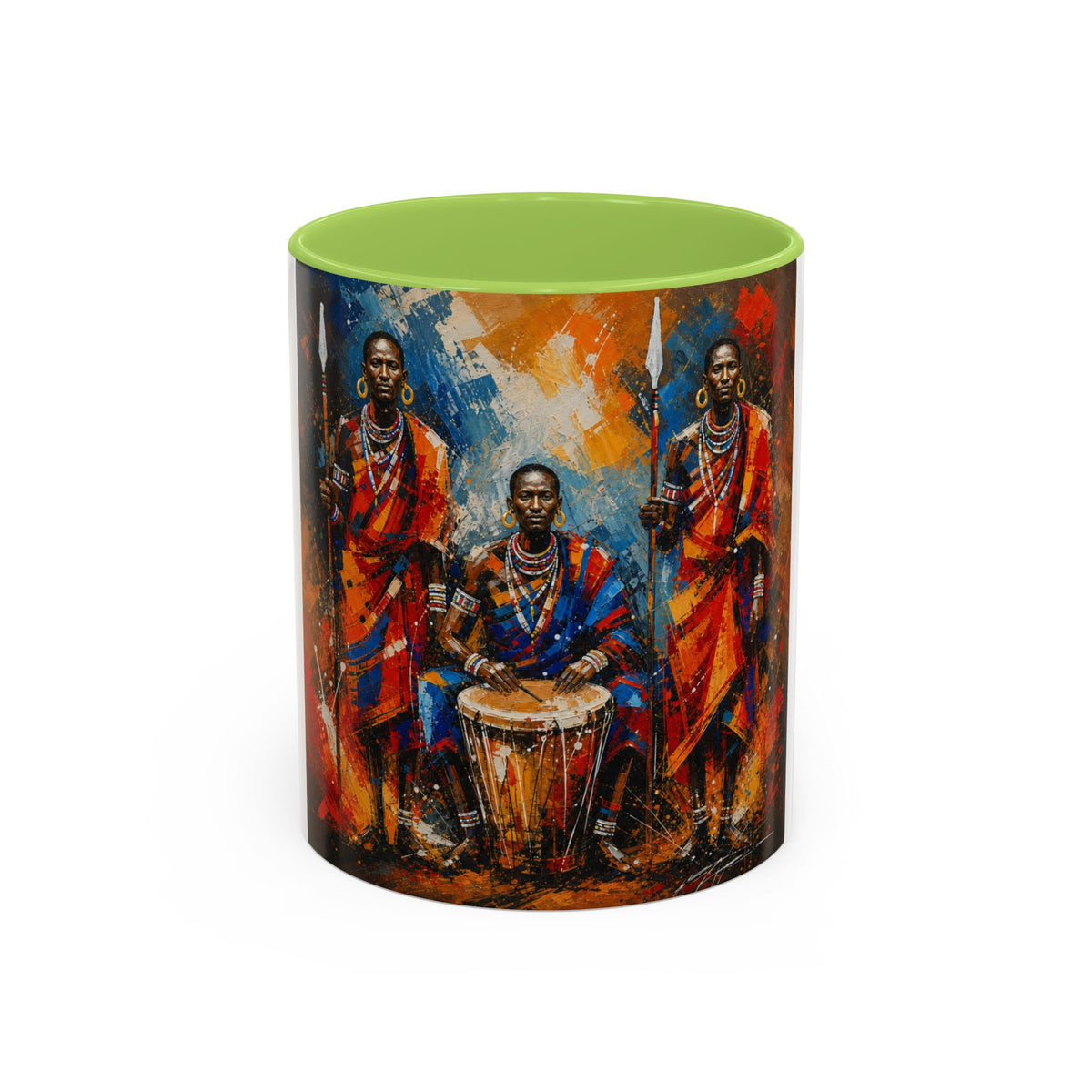 African Drummers Art Coffee Mug — Colorful Maasai Music Accent Mug (11/15oz)
