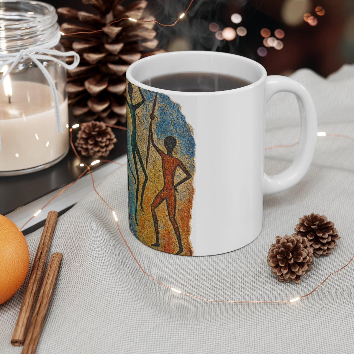Tribal Dance Art Mug – Colorful African Folk Dancers 11oz Ceramic Coffee Cup
