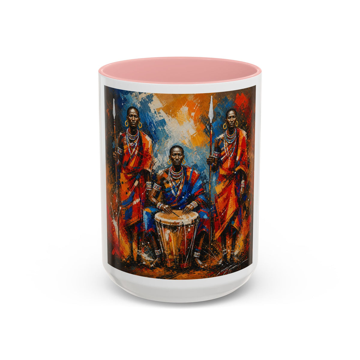 African Drummers Art Coffee Mug — Colorful Maasai Music Accent Mug (11/15oz)