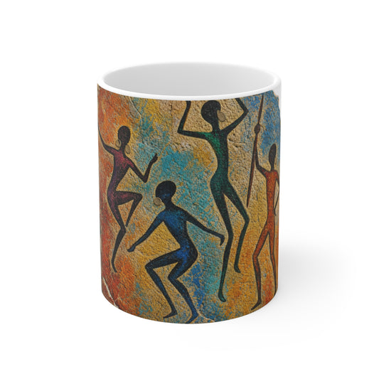 Tribal Dance Art Mug – Colorful African Folk Dancers 11oz Ceramic Coffee Cup