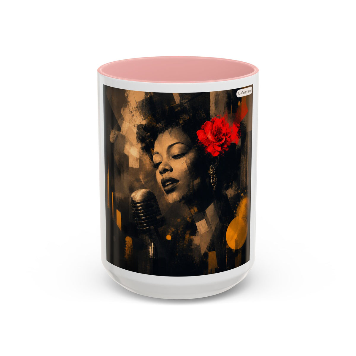 Jazz Singer Accent Coffee Mug – Retro Floral Microphone Art, 11/15oz